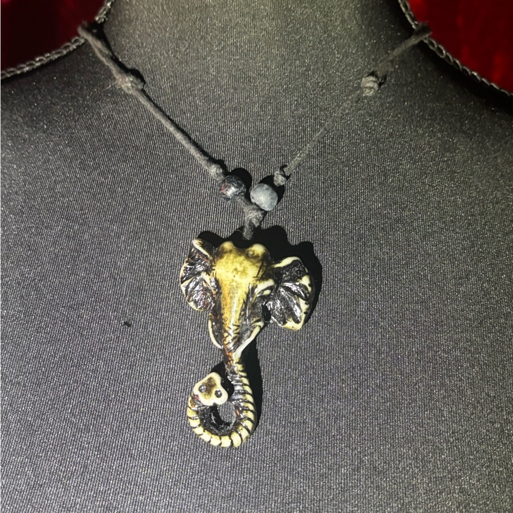 Gold and Black Elephant Pendant Necklace
